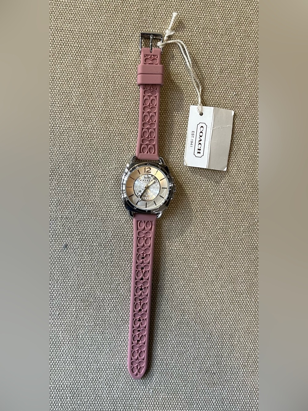 Coach Boyfriend Watch With 34mm Silver Face & Pink Silicone Band - Picture 6 of 8